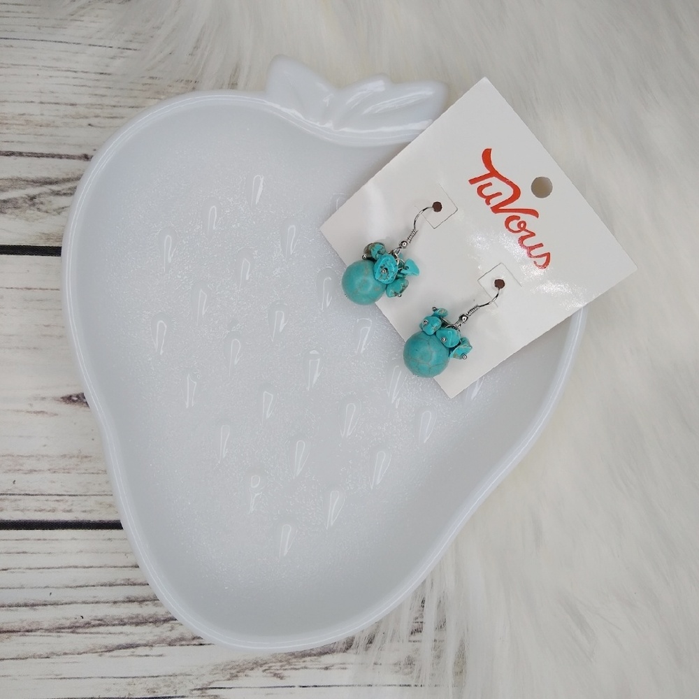 SILVER AND TURQUOISE ROCK BEAD CLUSTER EARRINGS